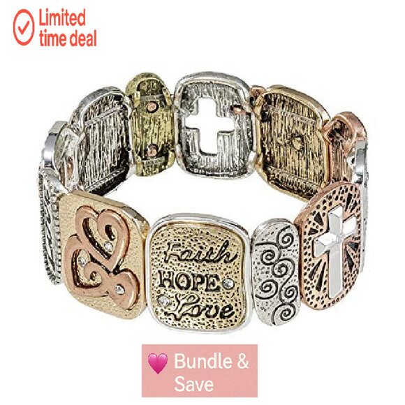 Ox Gold Stretch Prayer Bracelet with Cross Beads, Hypoallergenic - Picture 2 of 7